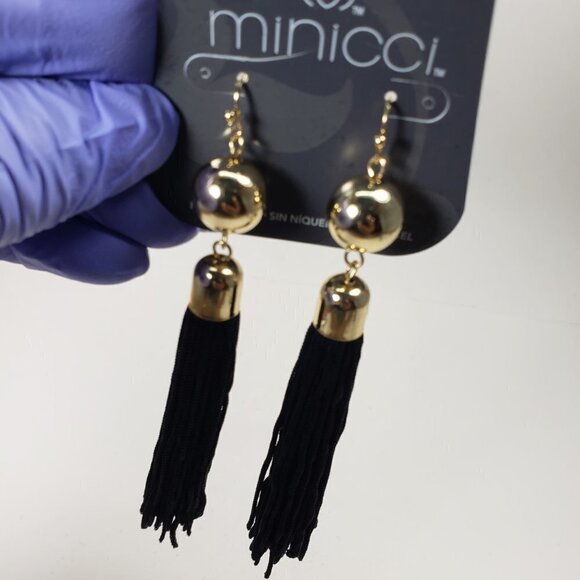 Black Tassel Fringe Dangle Earrings – Gold Women’s Statement Fashion Jewelry - Picture 4 of 8